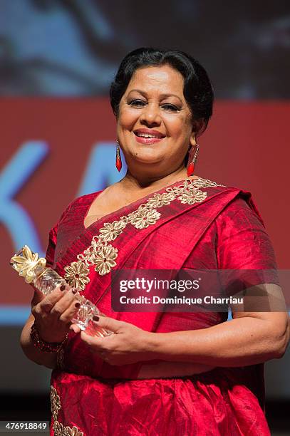 Sri Lankan actress Malani Fonseka awaded during the Deauville film festival on March 5, 2014 in Deauville, France.