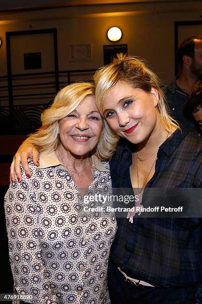 Humorist Berengere Krief poses Backstage with Singer Nicoletta after she Performed at L'Olympia on June 12, 2015 in Paris, France.