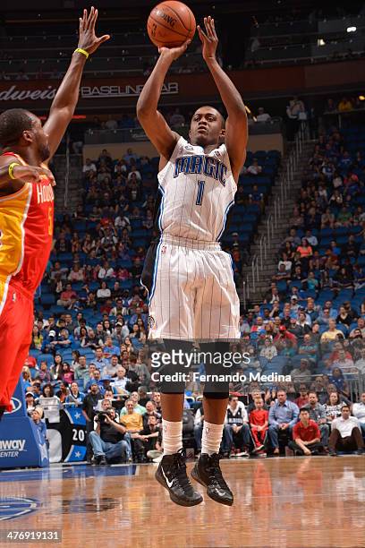 Doron Lamb of the Orlando Magic shoots the ball against the Houston Rockets during the game on March 5, 2014 at Amway Center in Orlando, Florida....