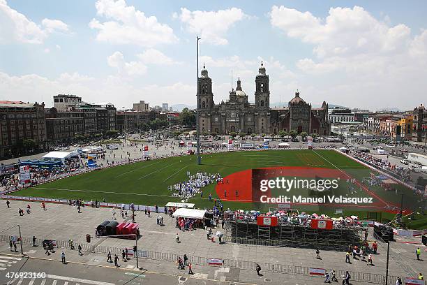 General view of the Home Run Derby during day 1 as part of Mexican Baseball League 90th anniversary celebration at Main Square on June 12, 2015 in...