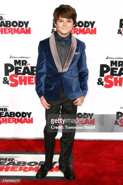 Actor Max Charles attends the "Mr. Peabody & Sherman" Los Angeles premiere held at the Regency Village Theatre on March 5, 2014 in Westwood,...