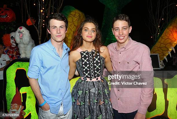 Actors Dylan Minnette, Odeya Rush and Ryan Lee attend "Goosebumps" party during Summer Of Sony Pictures Entertainment 2015 at The Ritz-Carlton Cancun...