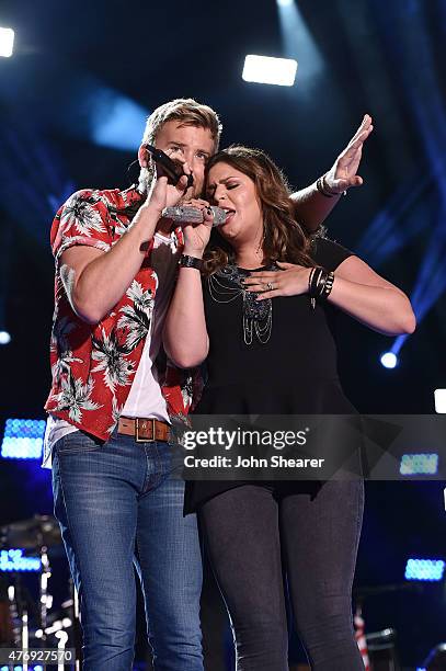 Singers Charles Kelley and Hillary Scott of Lady Antebellum perform onstage during the 2015 CMA Festival on June 12, 2015 in Nashville, Tennessee.