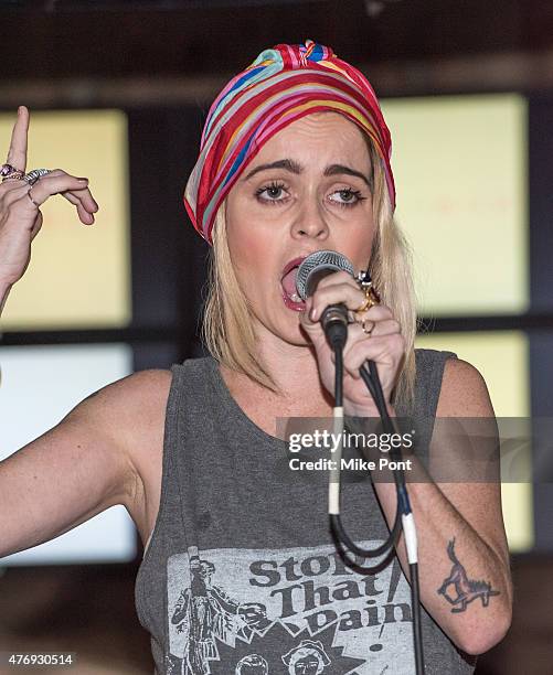 Actress Taryn Manning performs at the "Orange is the New Black" season 3 premiere party benefiting the Women's Prison Association at The Ainsworth on...