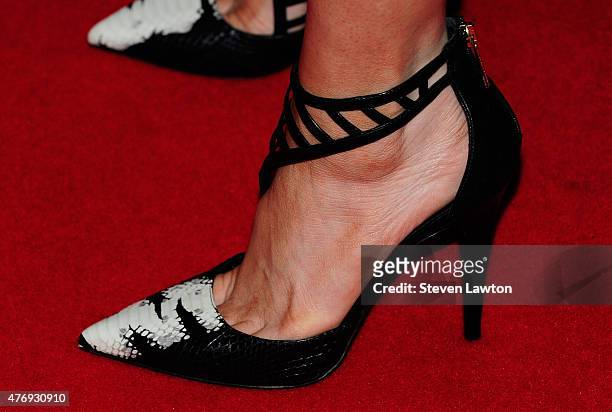 Actress Brittany Snow, shoes detail, attends Vegas Magazine's 12th anniversary celebration at Omnia Nightclub at Caesars Palace on June 12, 2015 in...