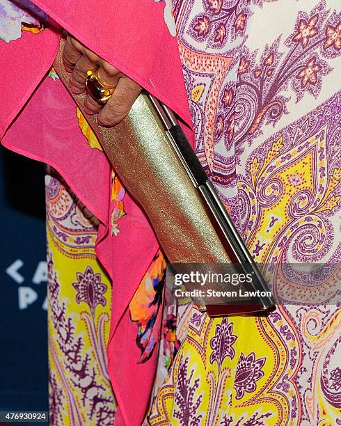 Vegas Magazine Editor-in-Chief Andrea Bennett, handbag detail, attends Vegas Magazine's 12th anniversary celebration at Omnia Nightclub at Caesars...