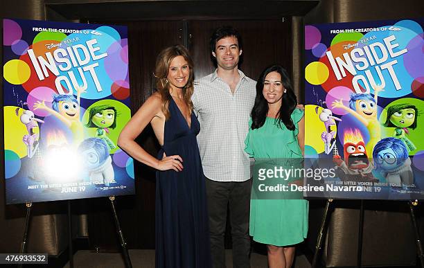 Bill Hader poses with The Moms, Denise Albert and Melissa Musen Gerstein at The Moms "Inside Out" Mamazzi Event With Bill Hader at Dolby Screening...