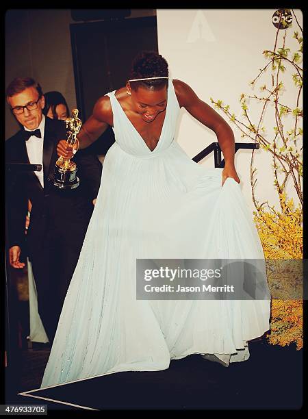 Actress Lupita Nyong'o poses in the press room during the Oscars at Loews Hollywood Hotel on March 2, 2014 in Hollywood, California.