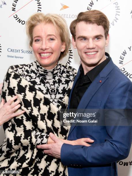 Actress Emma Thompson and actor Jay Armstrong Johnson attend the 2014 New York Philharmonic Spring Gala featuring "Sweeney Todd: The Demon Barber of...