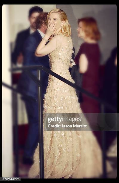 Actress Cate Blanchett, winner of Best Actress for 'Blue Jasmine, poses in the press room during the Oscars at Loews Hollywood Hotel on March 2, 2014...