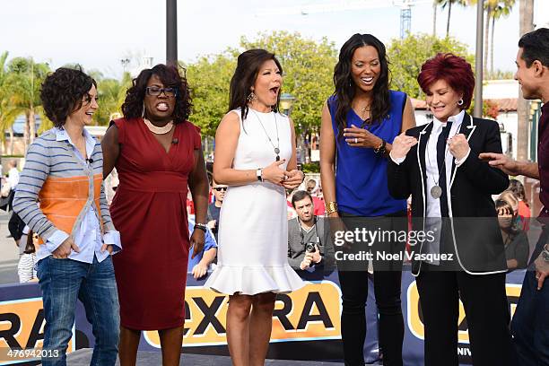 Sara Gilbert, Sheryl Underwood, Julie Chen, Aisha Tyler and Sharon Osbourne visit "Extra" at Universal Studios Hollywood on March 5, 2014 in...