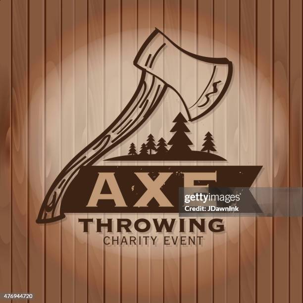 wooden axe throwing label crest or badge design template - axe throwing stock illustrations