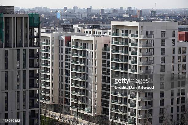 General view of the newly transformed 'East Village' near the Olympic Stadium on March 5, 2014 in London, England. The former athletes' accommodation...
