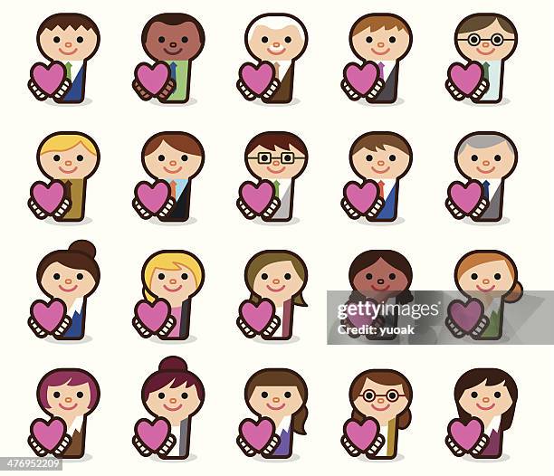 business people holding heart - chocolate face stock illustrations