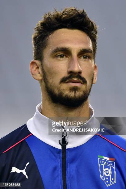 Italy's defender Davide Astori looks on ahead of the the Euro 2016 qualifying football match between Croatia and Italy at Poljud stadium in Split on...