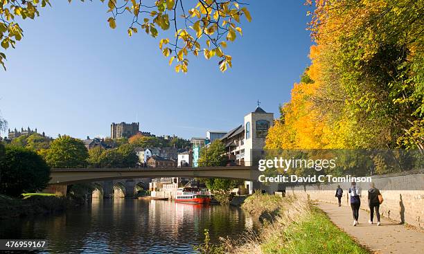 view along the river wear, autumn, durham, england - durham england stock-fotos und bilder