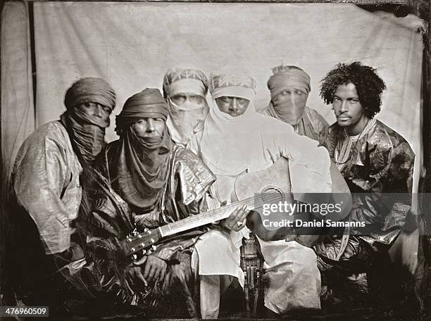 Members of Tuareg Band 'Tinariwen', Grammy award winner 2011 , pose for a Ambrotype Collodion Wet Plate Photo prior their concert at 'Bi Nuu' concert...