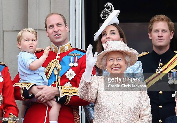 Prince George of Cambridge,Prince William, Duke of Cambridge, Catherine, Duchess of Cambridge, Queen Elizabeth II, Prince Harry look out on the...