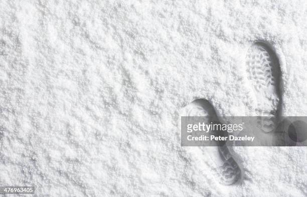 landscape powder snow scene with foot prints - schnee stock-fotos und bilder