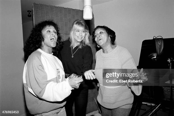 Darlene Love, Ellie Greenwich and Mavis Staples at Krypton Studio in New York City recording with Paul Shaffer on November 15, 1988.