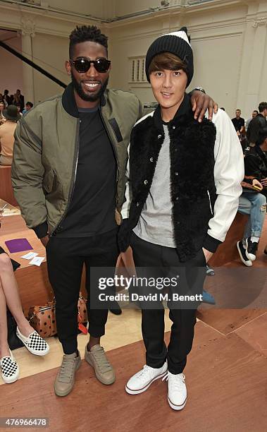 Tinie Tempah and Kenji Wu attend the COACH Men's Spring 2016 Presentation at The Lindley Hall on June 13, 2015 in London, England.