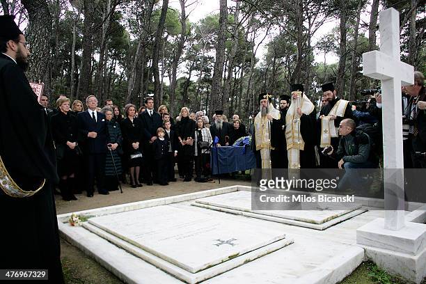 Queen Sofia of Spain, Princess Irene of Greece, King Constantine II and his wife Queen Anne Marie of Greece and Pavlos, Crown Prince of Greece and...