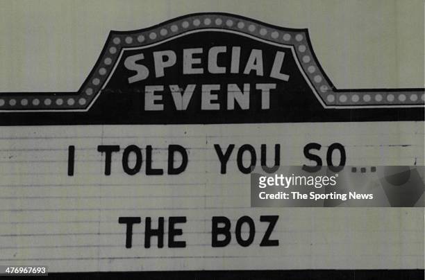 Marquee reads "Special Event I told You so... The Boz" in reference to former Oklahoma Sonner and Seattle Seahawk linebacker Brian Bosworthl.