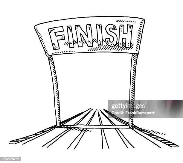 track and field ziellinie zeichnung - finish line stock-grafiken, -clipart, -cartoons und -symbole