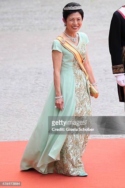 Princess Takamado attends the royal wedding of Prince Carl Philip of Sweden and Sofia Hellqvist at The Royal Palace on June 13, 2015 in Stockholm,...