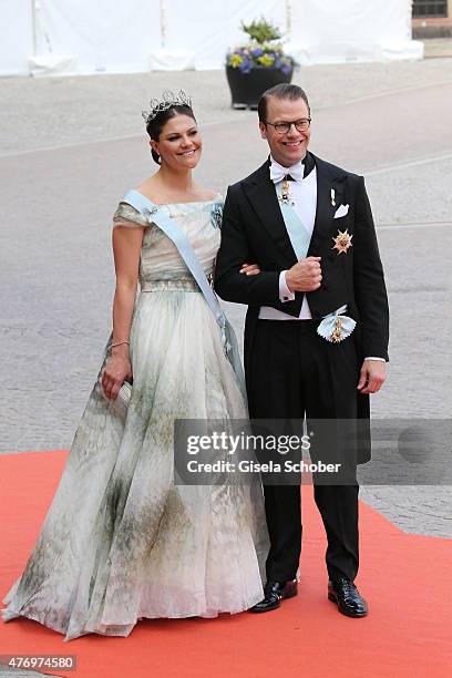 Crown Princess Victoria of Sweden and her husband Prince Daniel of Sweden attend the royal wedding of Prince Carl Philip of Sweden and Sofia...