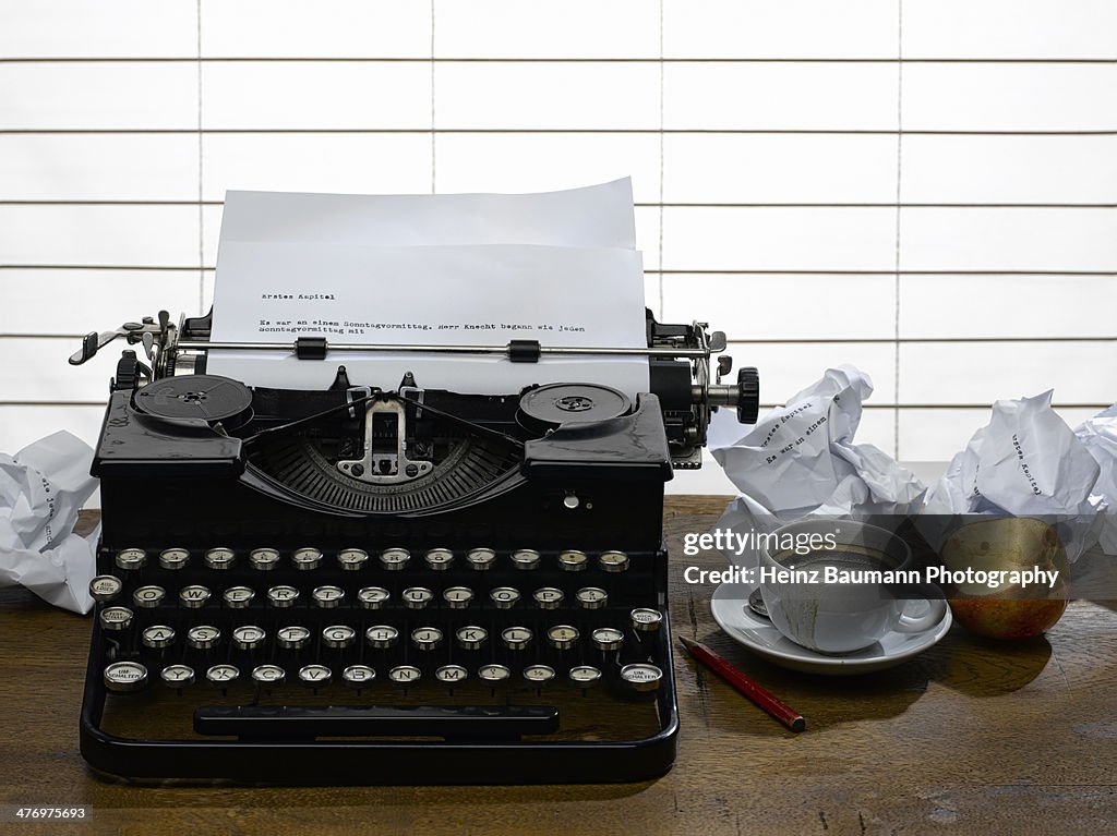 Workplace of a writer with old typewriter