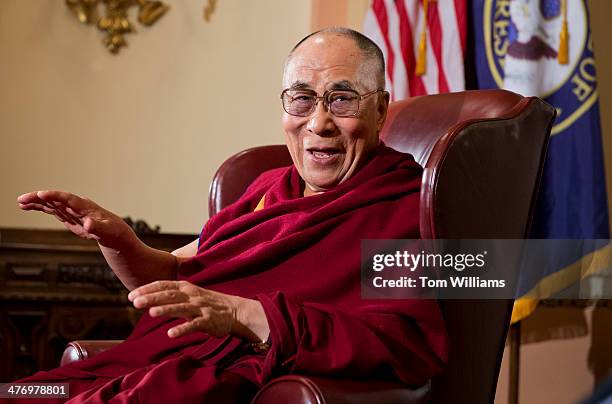 The Dalai Lama meets with House leaders in the Capitol. The Lama was on the Hill to meet with members of the House and Senate and also presided of...