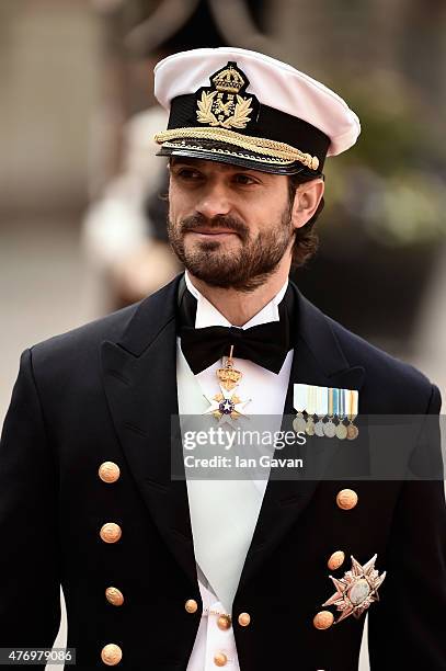 Prince Carl Philip of Sweden arrives before his royal wedding to fiancee Sofia Hellqvist at The Royal Palace on June 13, 2015 in Stockholm, Sweden.