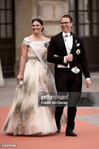 Crown Princess Victoria of Sweden and her husband Prince Daniel of Sweden attend the royal wedding of Prince Carl Philip of Sweden and Sofia...