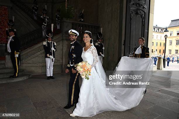 Prince Carl Philip of Sweden is seen with his new wife Princess Sofia of Sweden after their marriage ceremony on June 13, 2015 in Stockholm, Sweden.