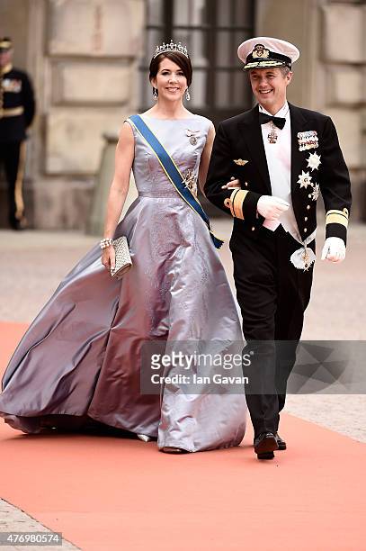 Crown Prince Frederik of Denmark and Crown Princess Mary Of Denmark attend the royal wedding of Prince Carl Philip of Sweden and Sofia Hellqvist at...