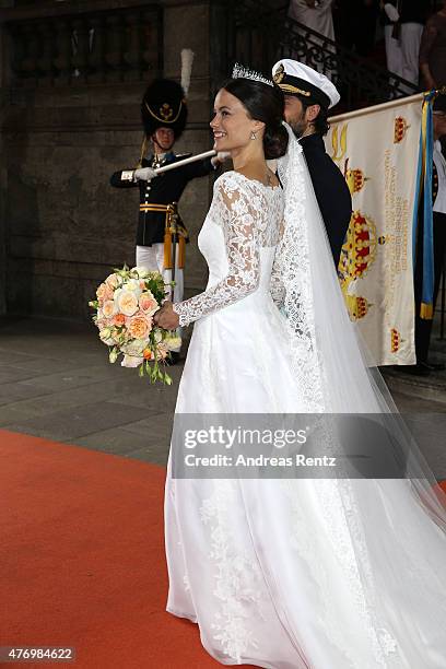 Prince Carl Philip of Sweden and his new wife Princess Sofia of Sweden are seen after their marriage ceremony on June 13, 2015 in Stockholm, Sweden.