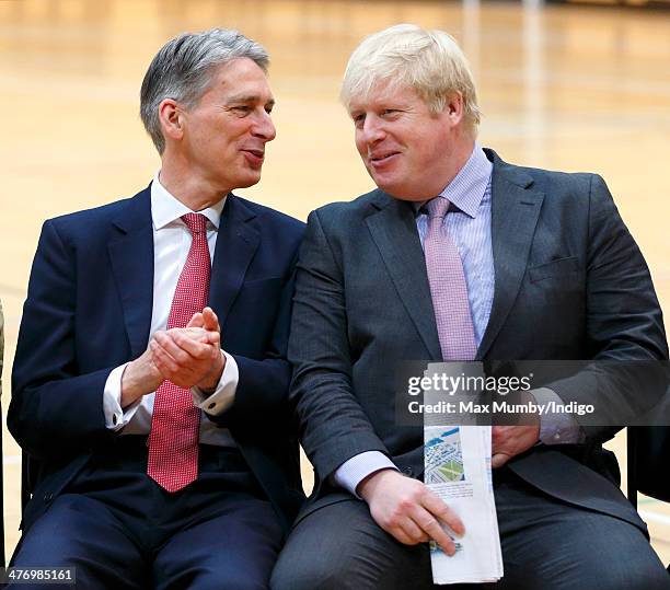 Philip Hammond and Boris Johnson attend the launch of the Invictus Games at the Copper Box Arena in the Queen Elizabeth Olympic Park on March 6, 2014...