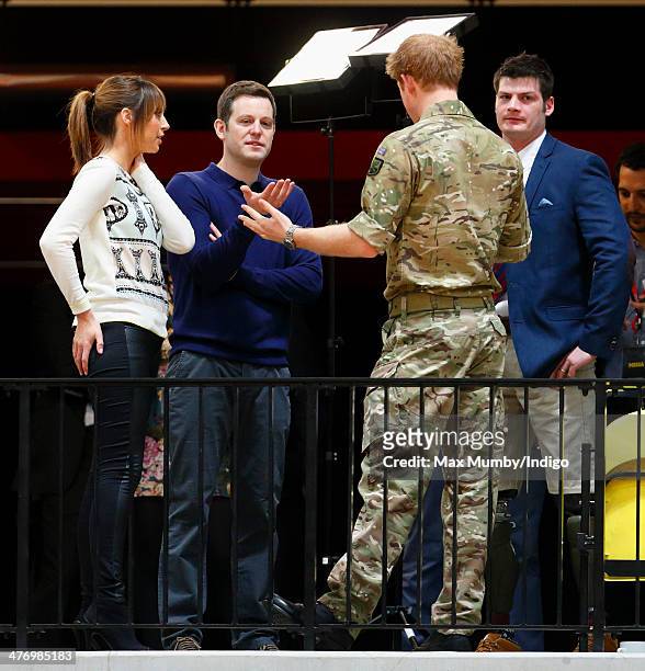 Alex Jones and Matt Baker, presenters of The One Show, interview Prince Harry during the launch of the Invictus Games at the Copper Box Arena in the...