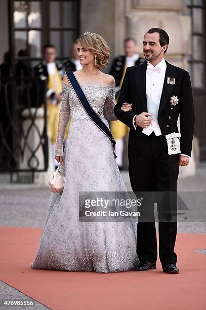 Prince Nikolaos of Greece and Princess Tatiana of Greece attend the royal wedding of Prince Carl Philip of Sweden and Sofia Hellqvist at The Royal...