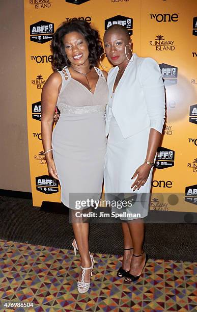 Actors Lorraine Toussaint and Aisha Hinds attend the "Runaway Island" premiere during the 2015 American Black Film Festival at AMC Empire on June 12,...