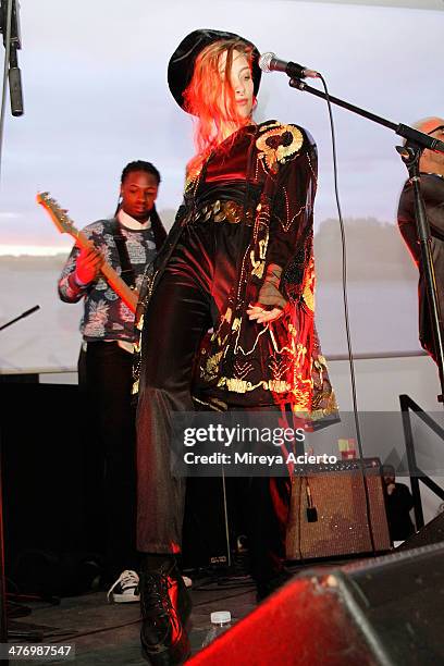 Samantha Urbani performs with Blood Orange at the Armory Party 2014 at The Museum of Modern Art on March 5, 2014 in New York City.