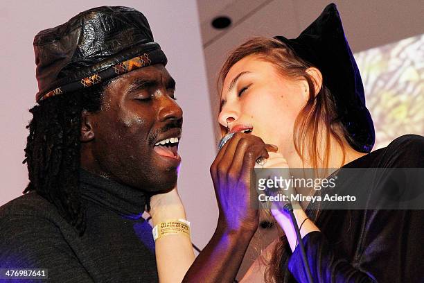 Dev Hynes from musical group Blood Orange and Samantha Urbani perform at the Armory Party 2014 at The Museum of Modern Art on March 5, 2014 in New...