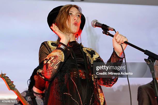 Samantha Urbani performs with Blood Orange at the Armory Party 2014 at The Museum of Modern Art on March 5, 2014 in New York City.