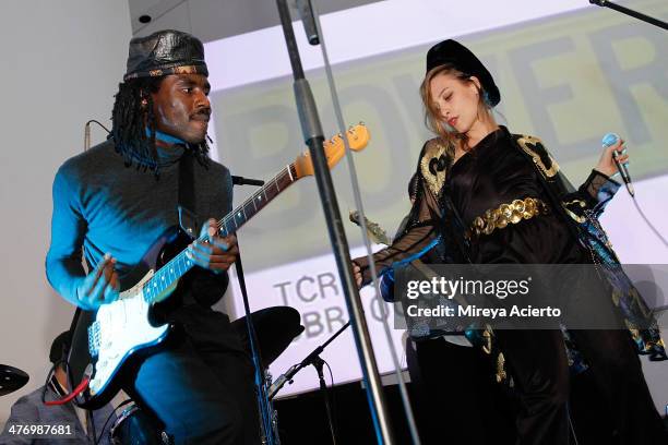 Dev Hynes, from musical group Blood Orange and Samantha Urbani perform at the Armory Party 2014 at The Museum of Modern Art on March 5, 2014 in New...