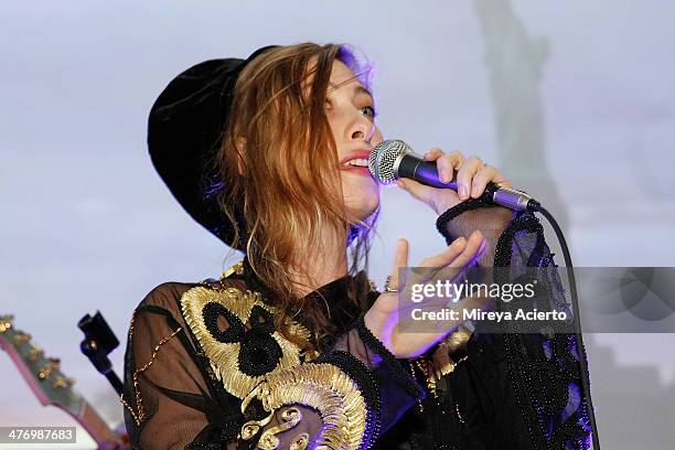 Samantha Urbani performs with Blood Orange at the Armory Party 2014 at The Museum of Modern Art on March 5, 2014 in New York City.
