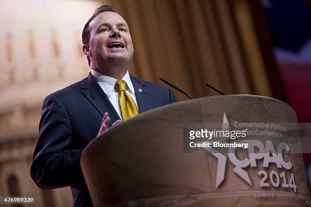 Senator Michael " Mike" Lee, a Republican from Utah, speaks during the Conservative Political Action Conference in National Harbor, Maryland, U.S.,...