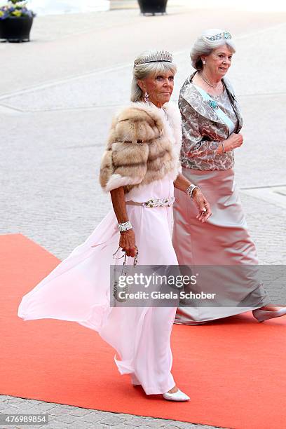 Princess Birgitta of Sweden and Princess Margaretha Mrs. Ambler attend the royal wedding of Prince Carl Philip of Sweden and Sofia Hellqvist at The...