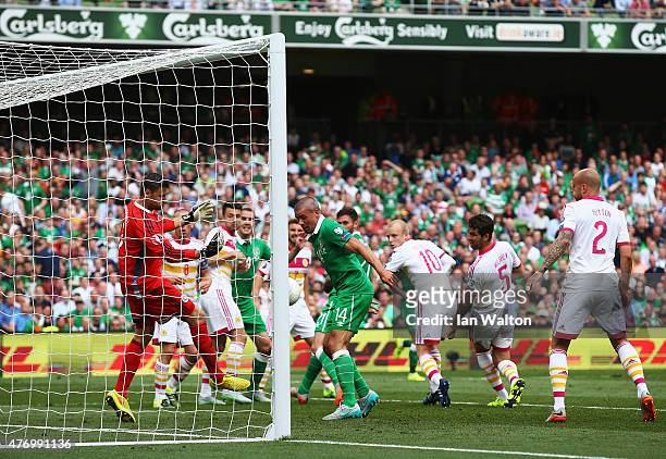 Jon Walters of Republic of Ireland scores the opening goal during the UEFA EURO 2016 Qualifier Group D match between Republic of Ireland and Scotland...