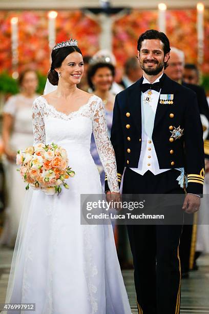 Prince Carl Philip and Princess Sofia Of Sweden depart the Royal Palace Chapel on June 13, 2015 in Stockholm, Sweden.